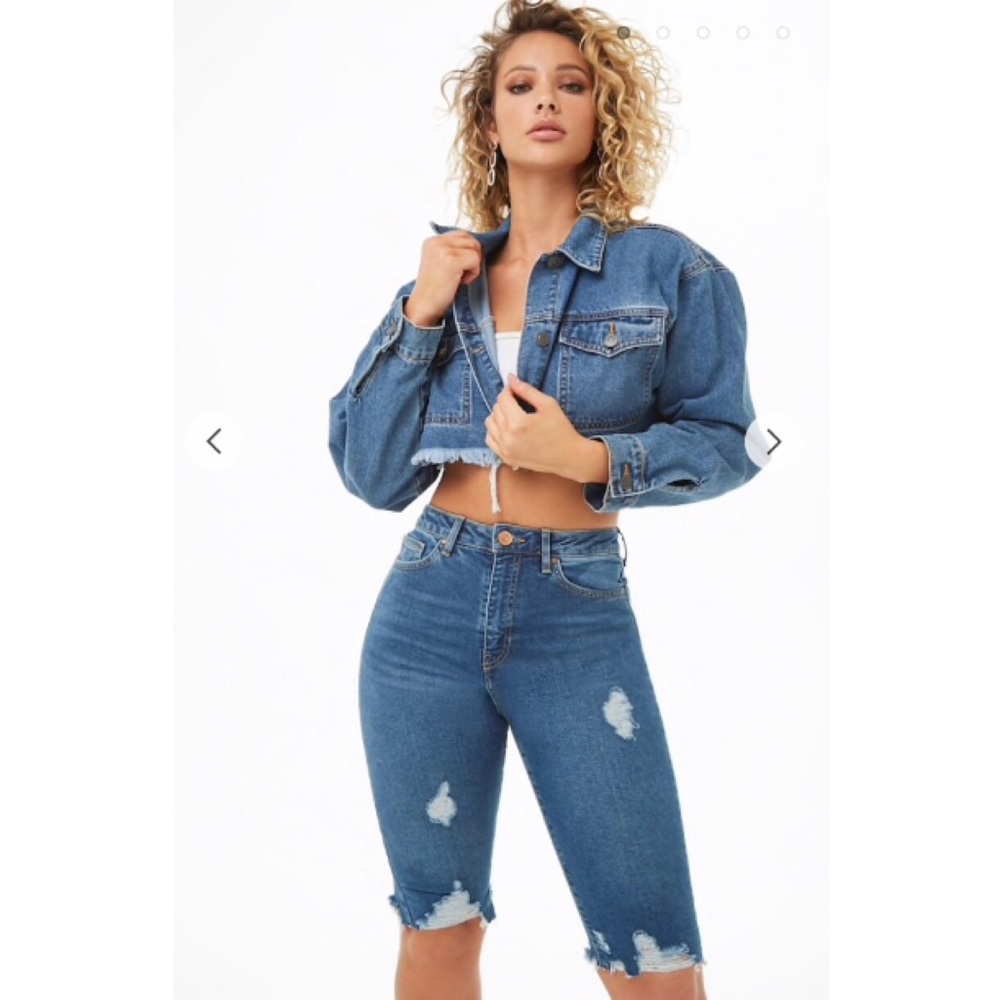F21 distressed denim bermuda shorts